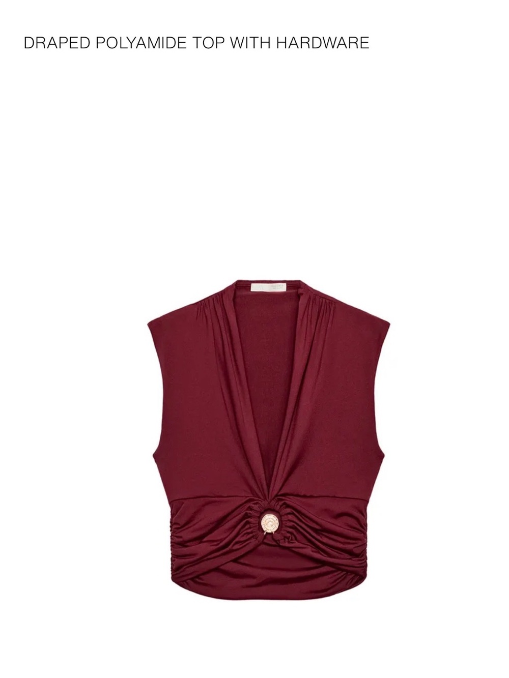 Zara Burgundy Draped V-Neck Top with Hardware Detail